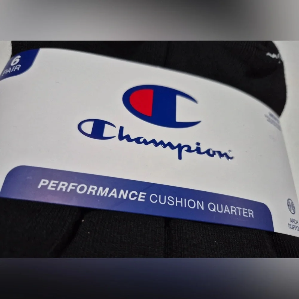 Champion Men’s Performance Cushion Quarter Ankle Socks 6 pairs black size 6-12